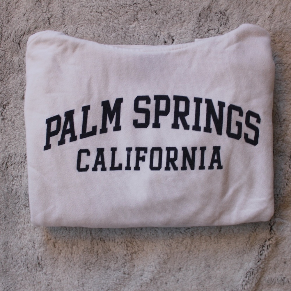 White Hoodie w/ text: "Palm Springs California"